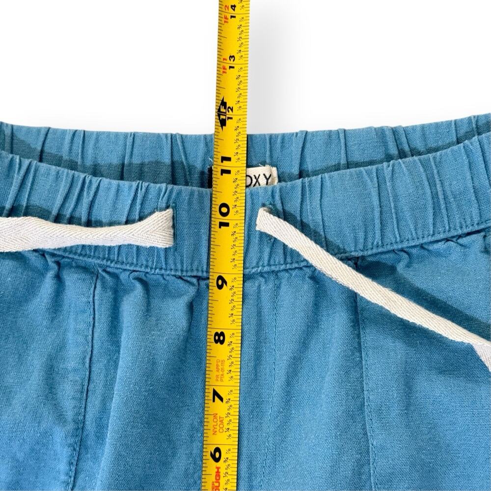 Roxy On The Seashore Pants XS Blue Linen Blend Drawstring Elastic Waist Roll Tab - Picture 9 of 10
